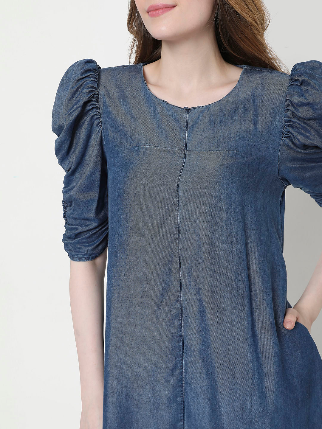 Blue Puff Sleeves Shift Dress - Image 6