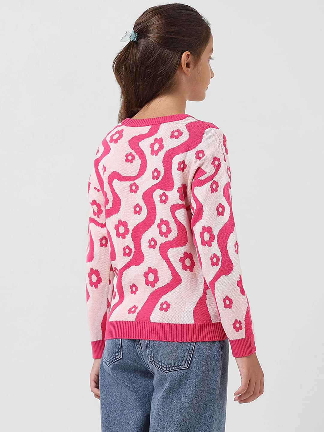 Girl Fuchsia Pink Printed Pullover - Image 3