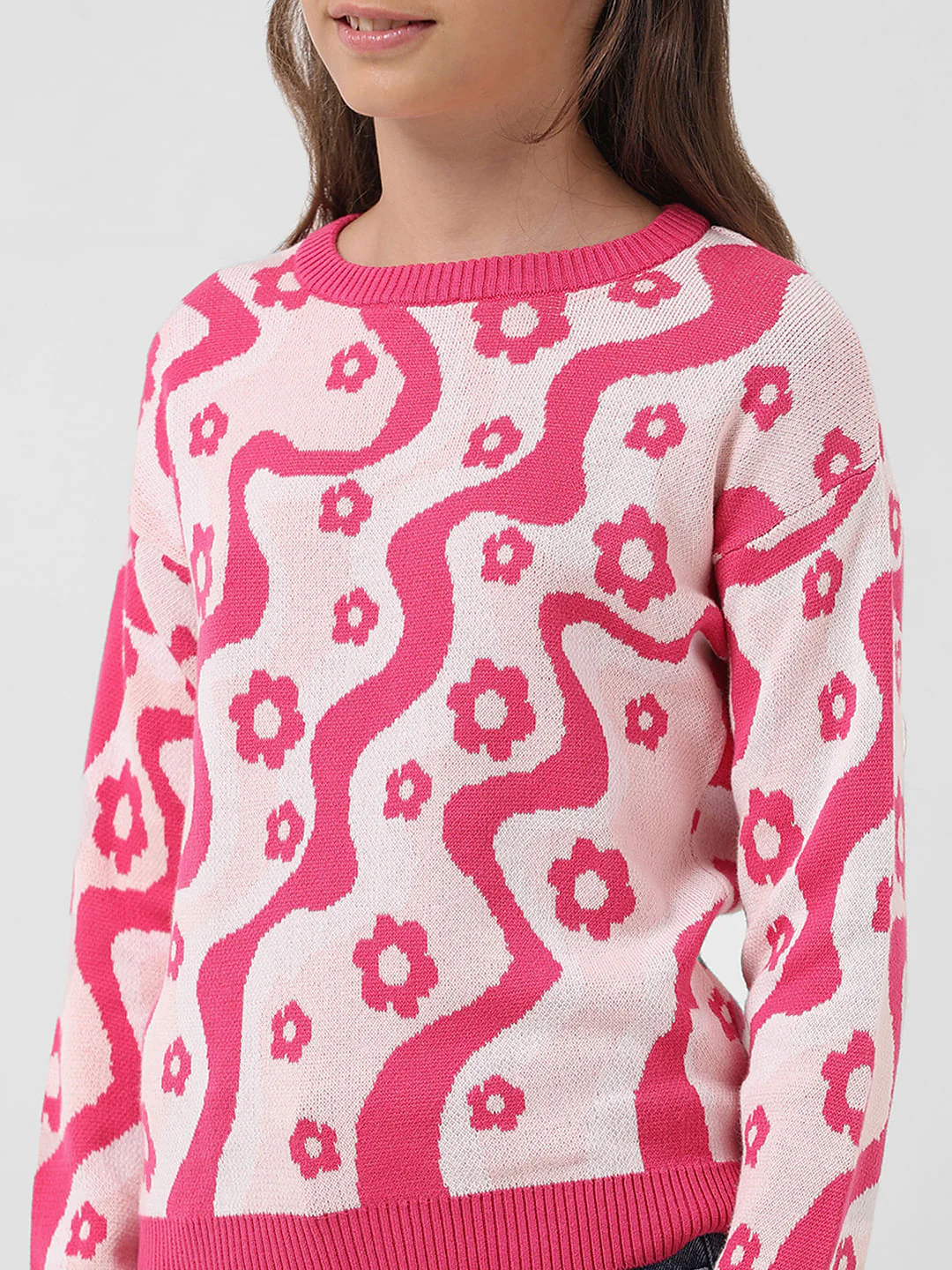 Girl Fuchsia Pink Printed Pullover - Image 4
