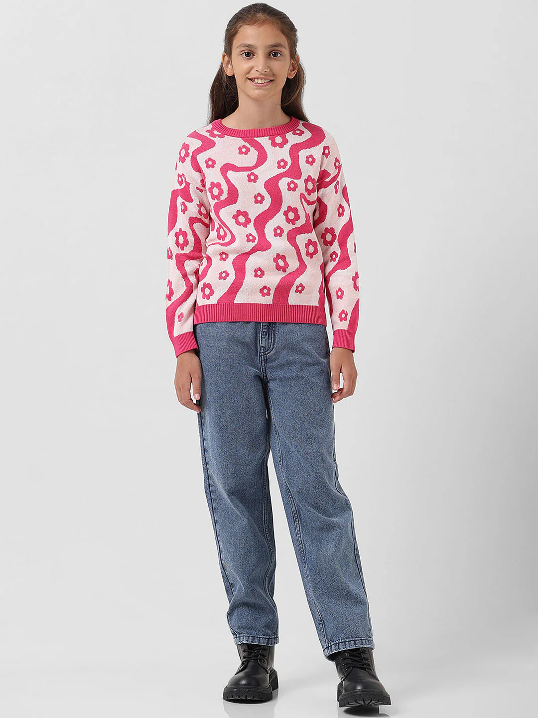 Girl Fuchsia Pink Printed Pullover - Image 5