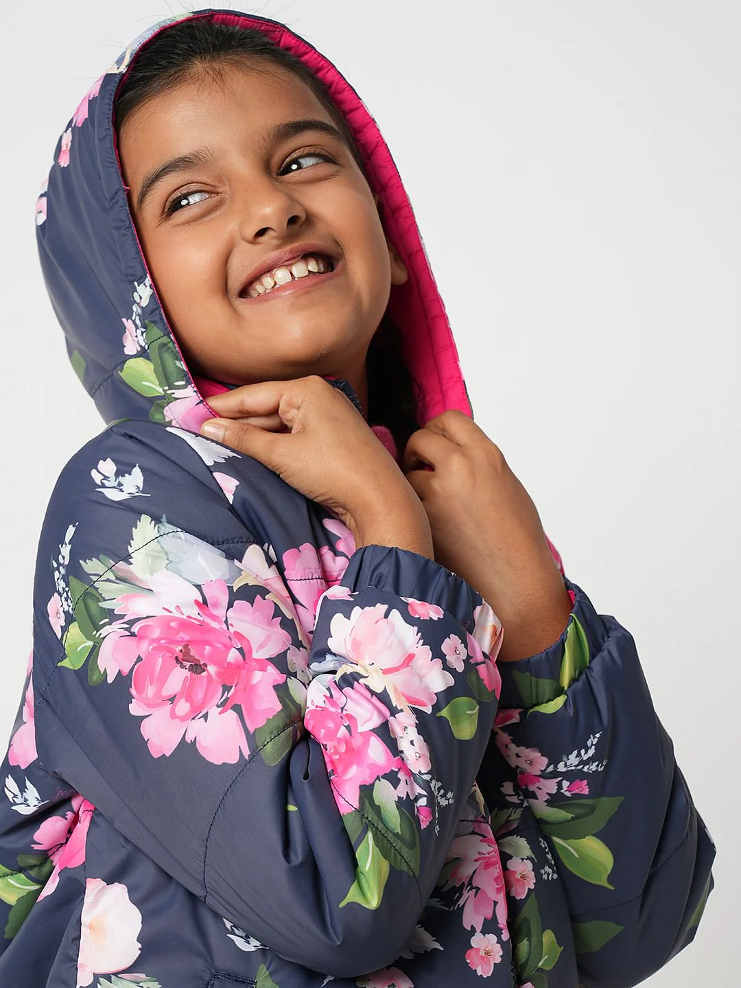 Girl Pink Reversible Floral Puffer Jacket - Image 5