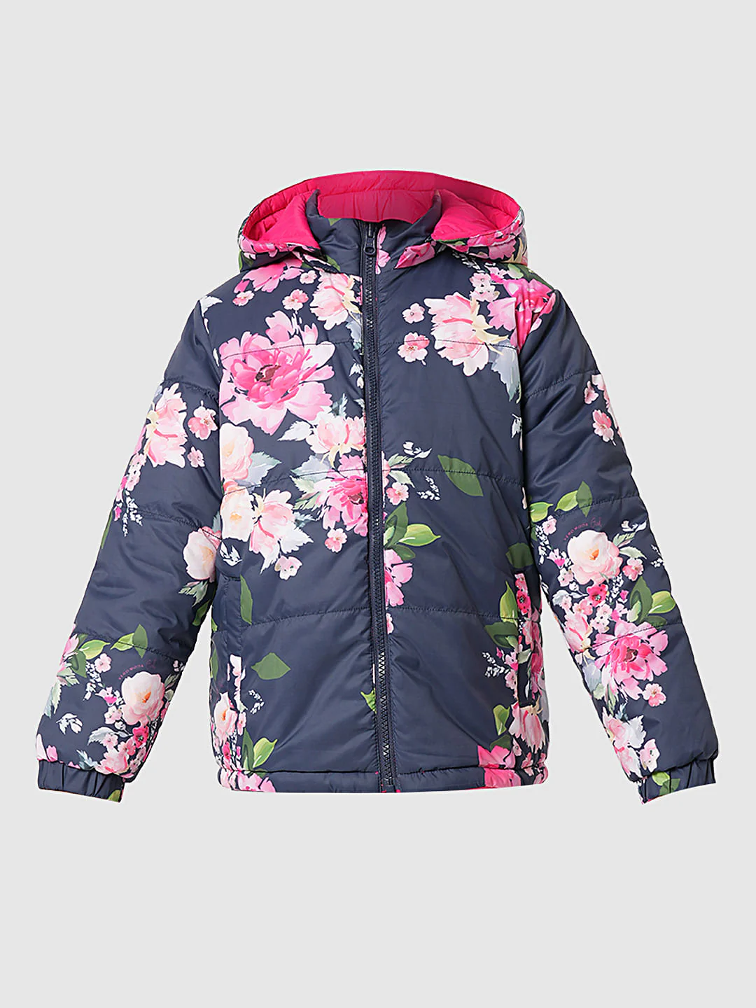 Girl Pink Reversible Floral Puffer Jacket - Image 7
