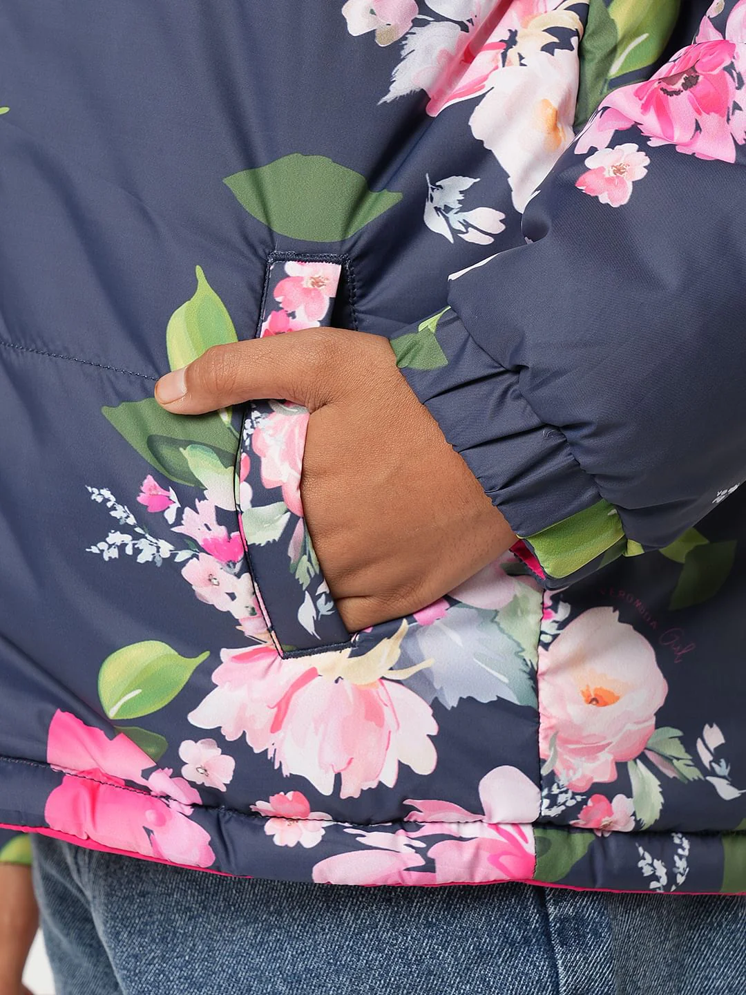 Girl Pink Reversible Floral Puffer Jacket - Image 8