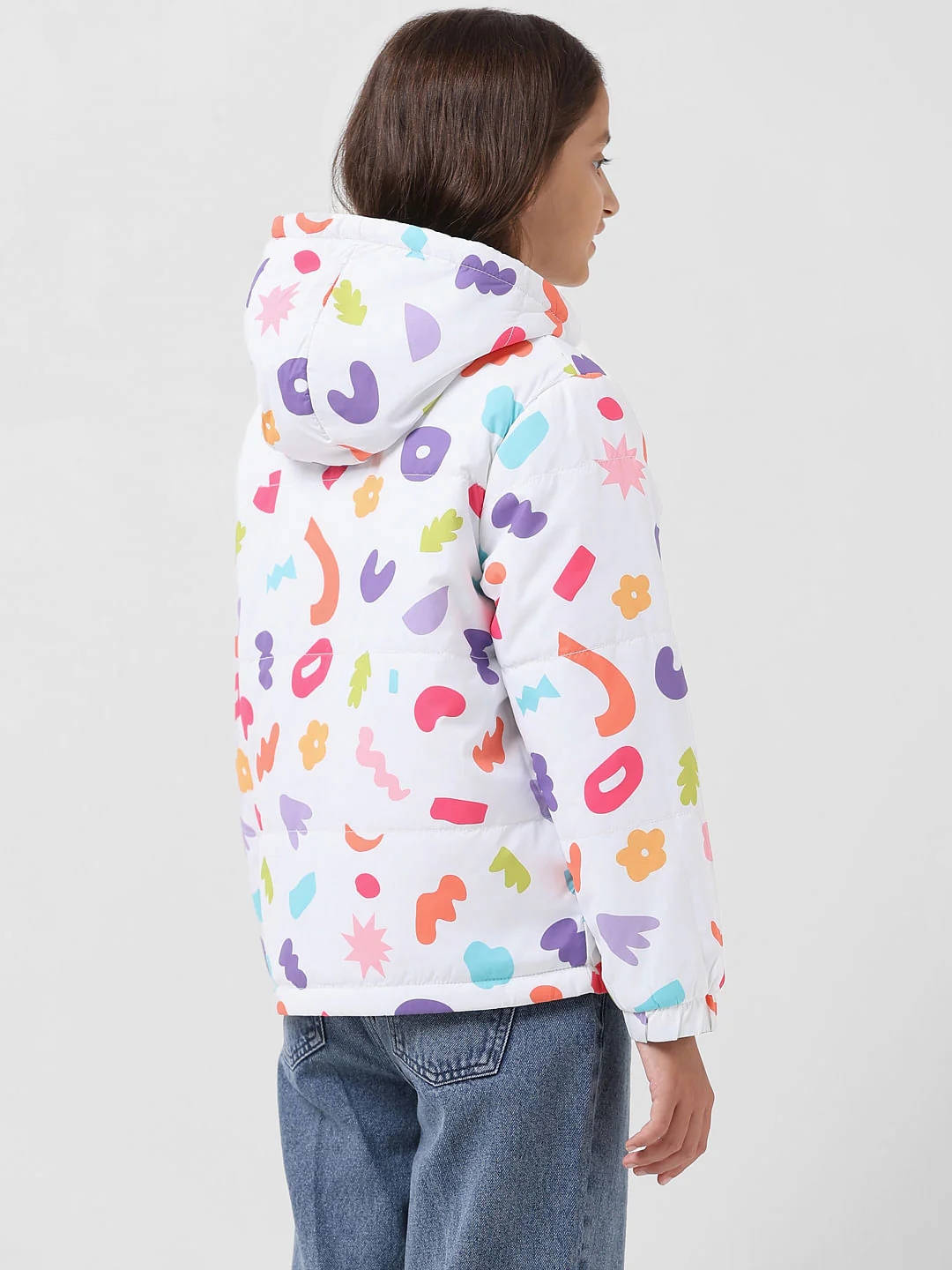 Girl White Printed Reversible Puffer Jacket - Image 8
