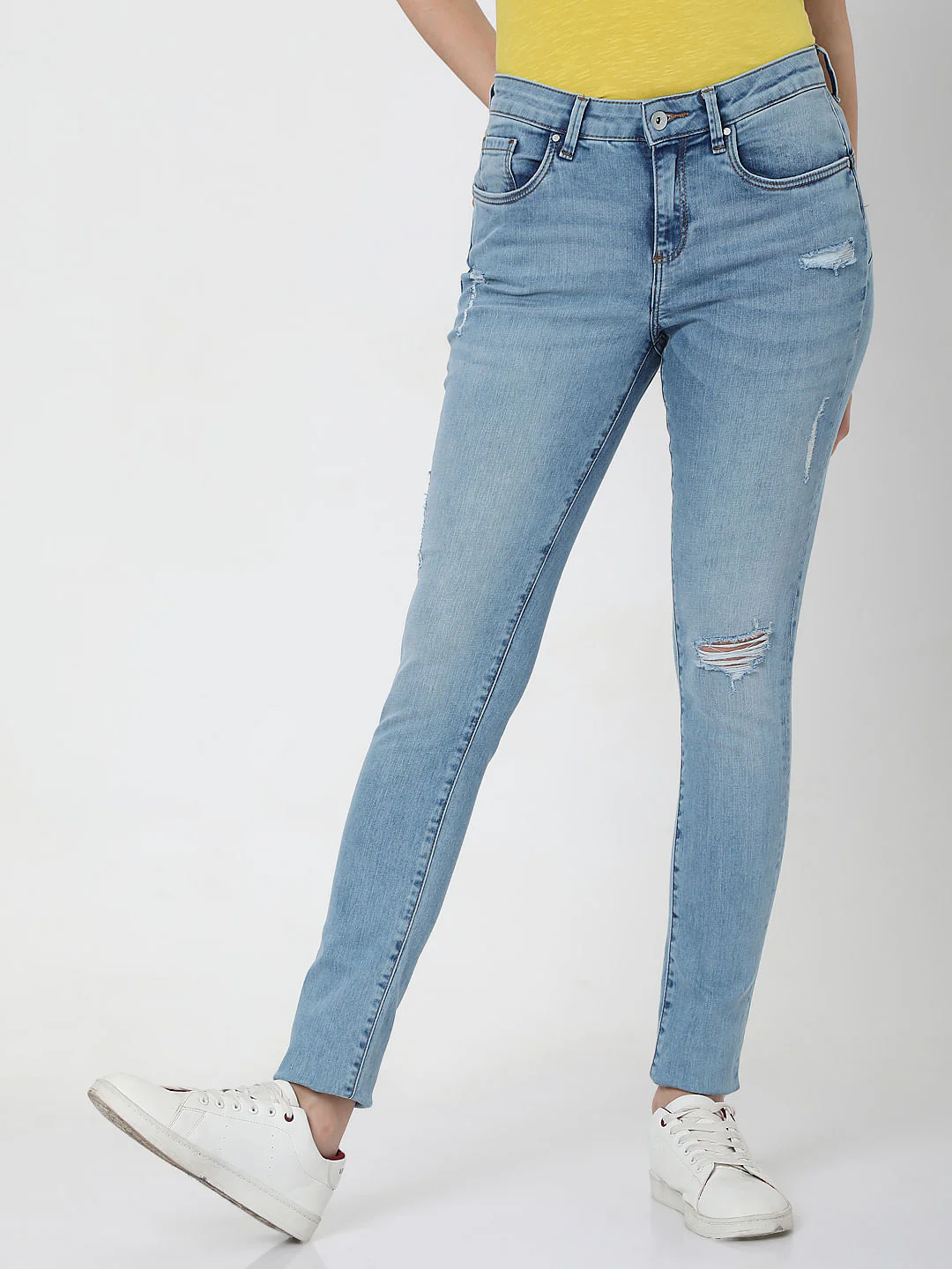 Light Blue Mid Rise Ripped Pushup Skinny Jeans