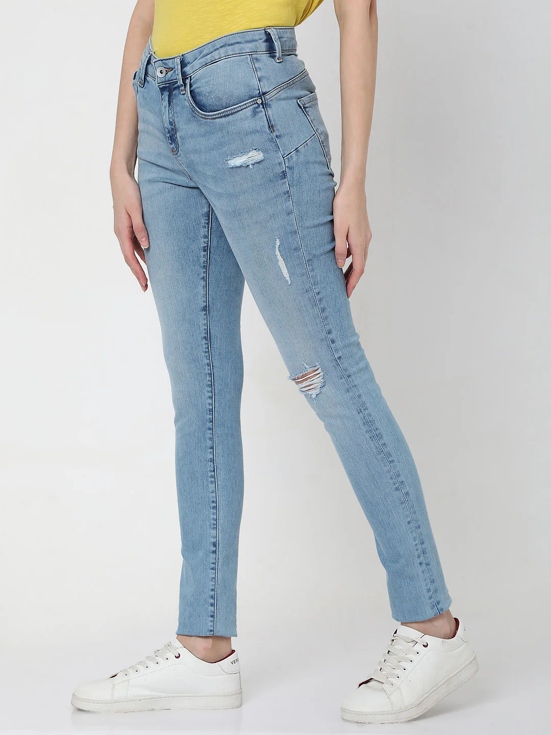 Light Blue Mid Rise Ripped Pushup Skinny Jeans - Image 2