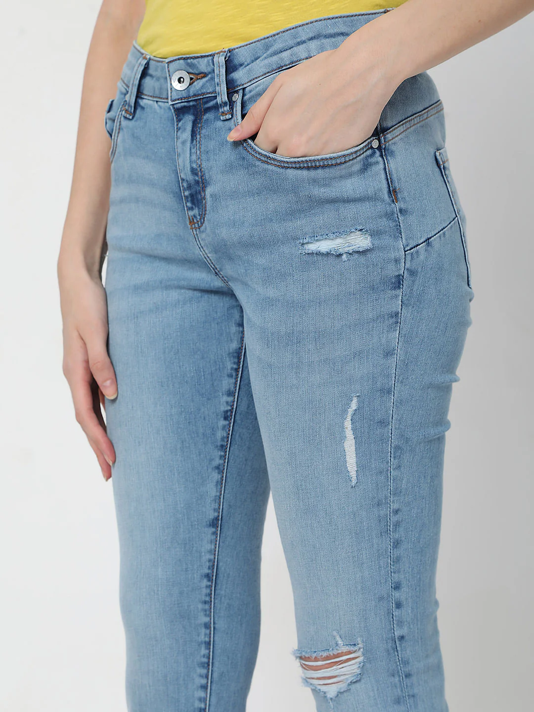 Light Blue Mid Rise Ripped Pushup Skinny Jeans - Image 4