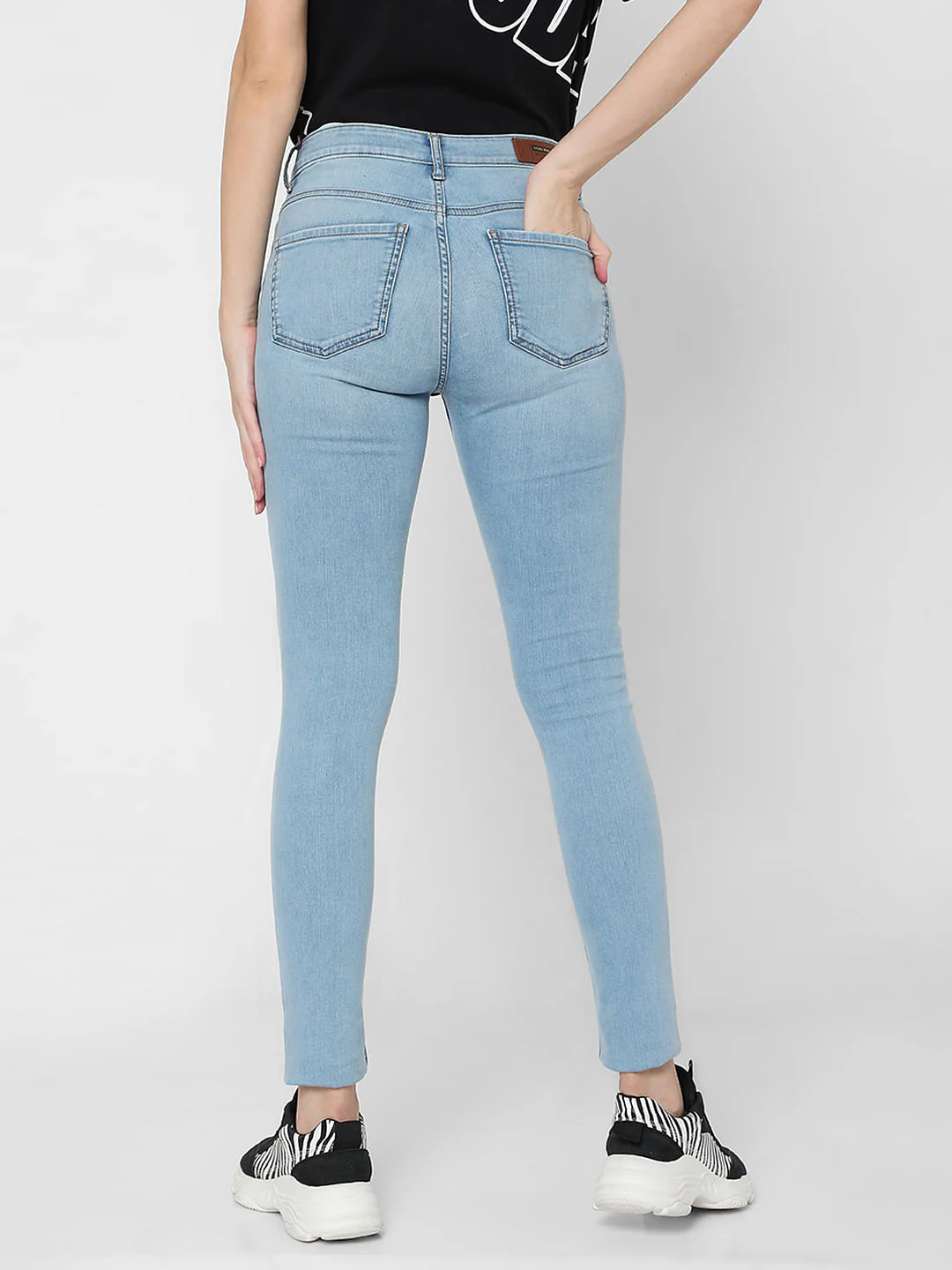 Light Blue Mid Rise Distressed Skinny Jeans - Image 3