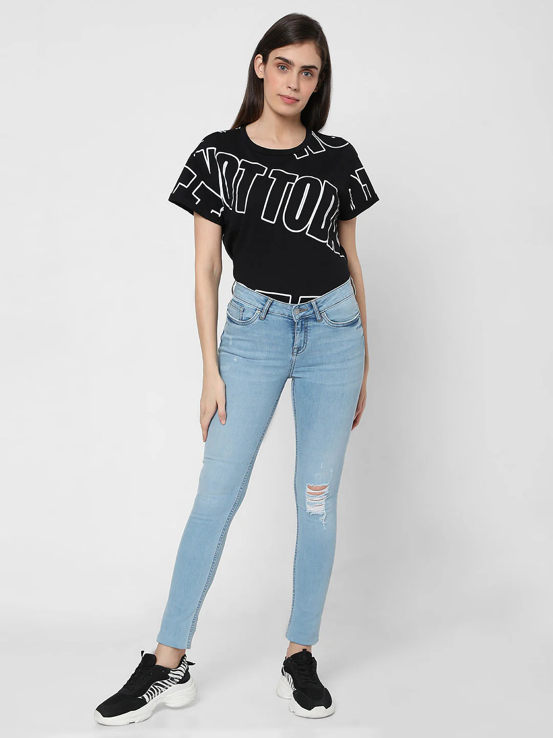 Light Blue Mid Rise Distressed Skinny Jeans - Image 5