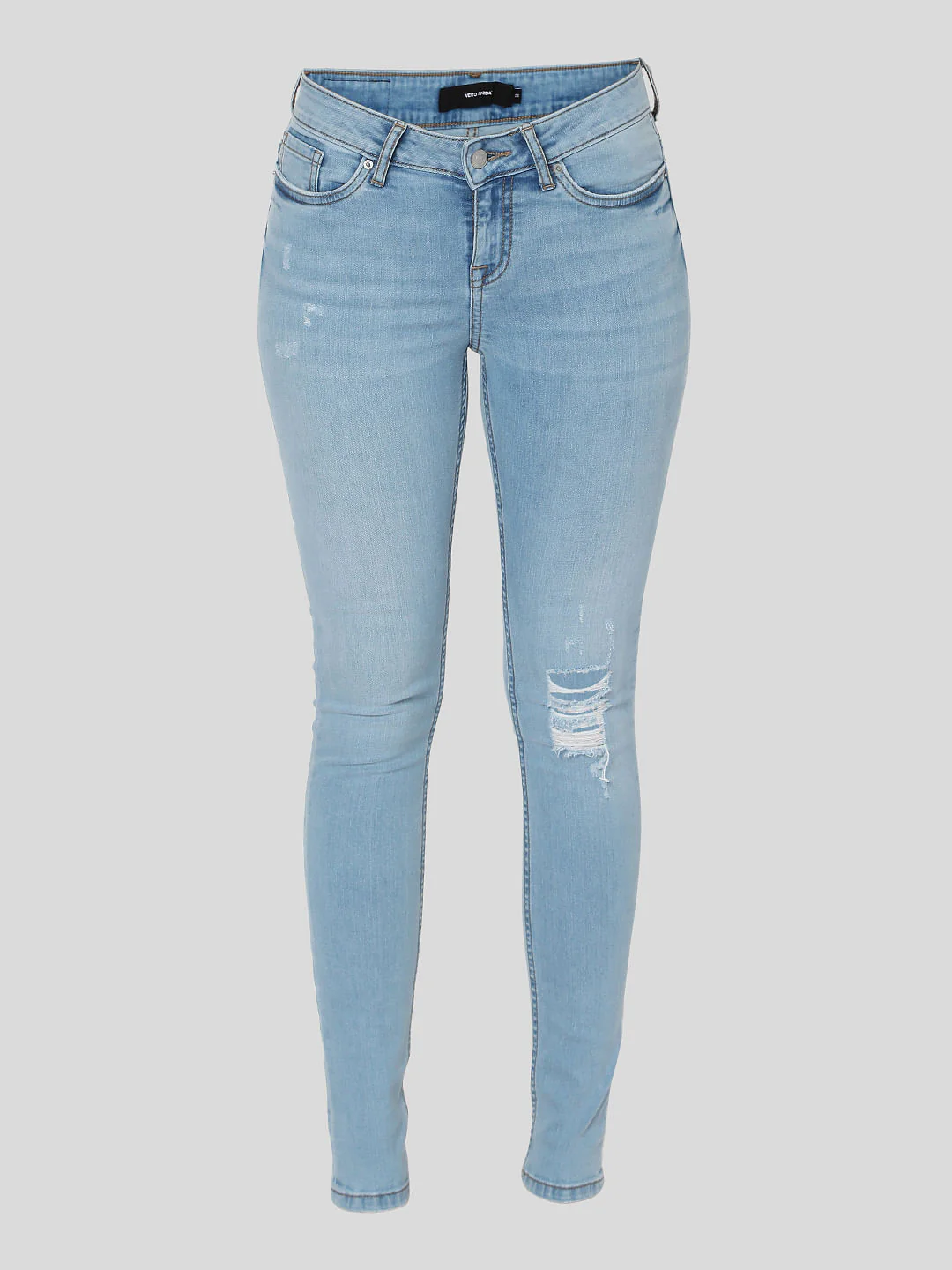 Light Blue Mid Rise Distressed Skinny Jeans - Image 6