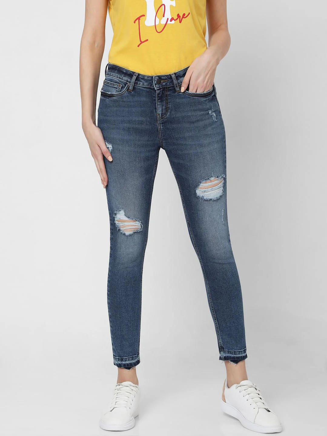 Blue Mid Rise Ripped Skinny Jeans - Image 2