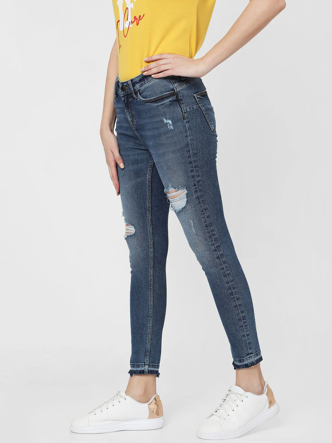 Blue Mid Rise Ripped Skinny Jeans - Image 3