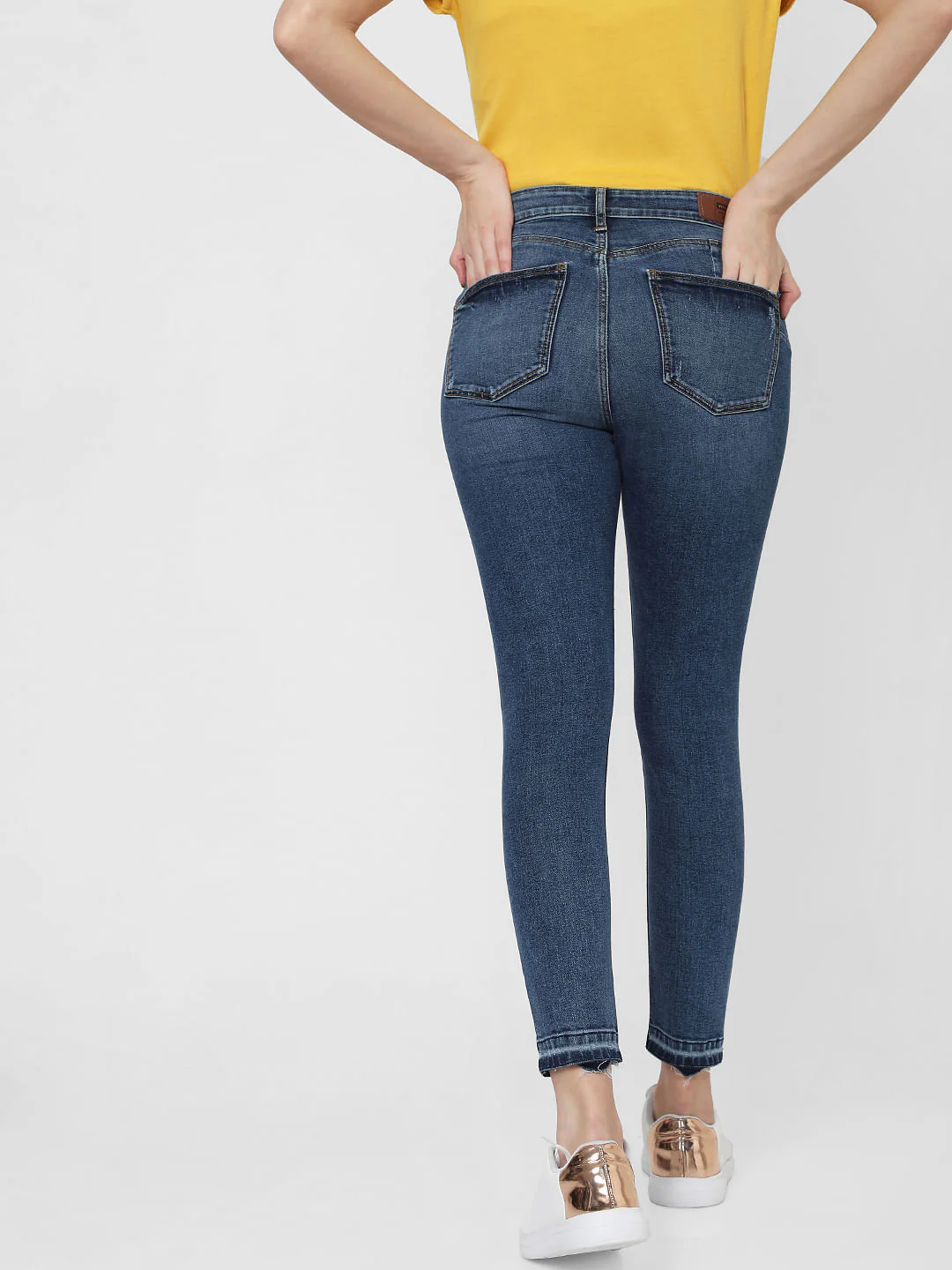 Blue Mid Rise Ripped Skinny Jeans - Image 4