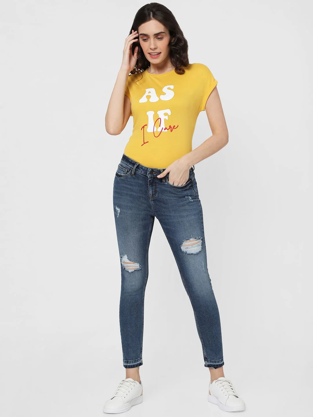 Blue Mid Rise Ripped Skinny Jeans - Image 6