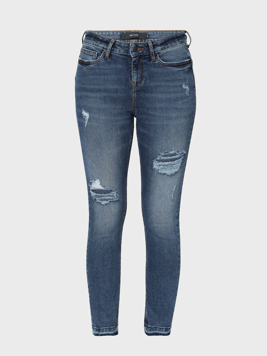 Blue Mid Rise Ripped Skinny Jeans - Image 7