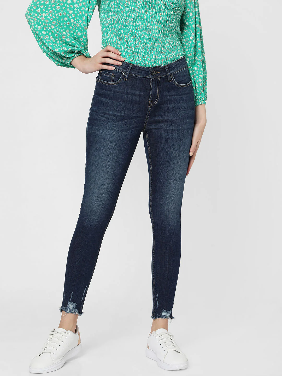 Blue Mid Rise Skinny Jeans - Image 2