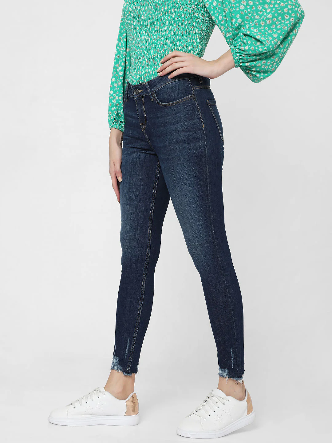 Blue Mid Rise Skinny Jeans - Image 3