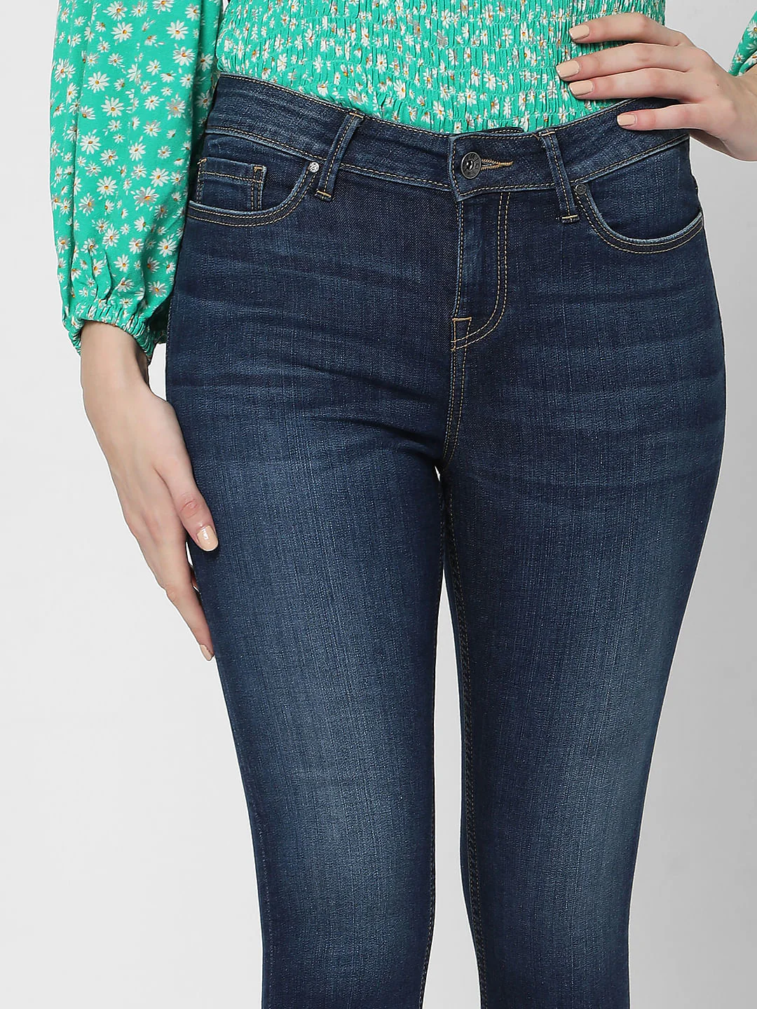 Blue Mid Rise Skinny Jeans - Image 5