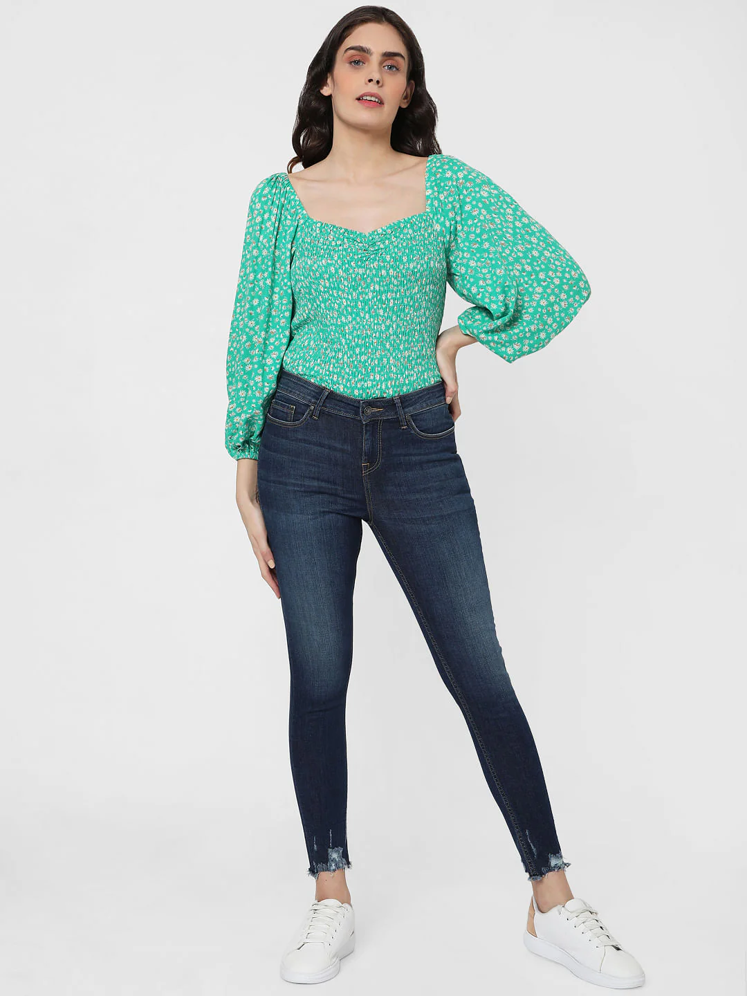 Blue Mid Rise Skinny Jeans - Image 6