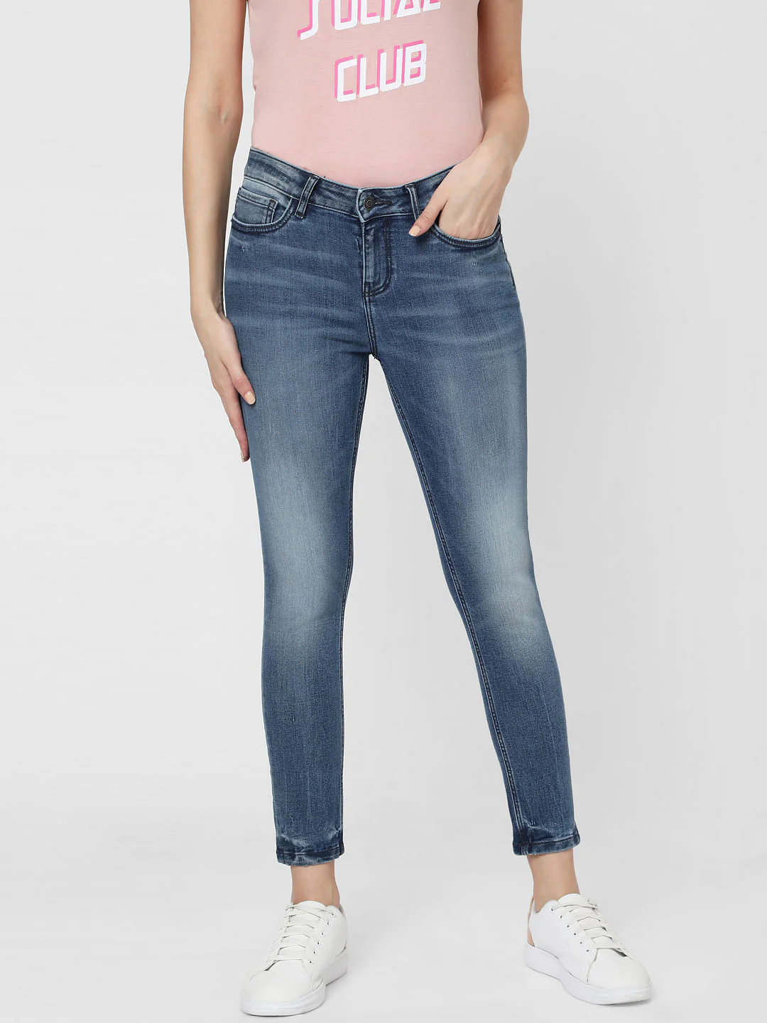 Blue Mid Rise Skinny Jeans - Image 2