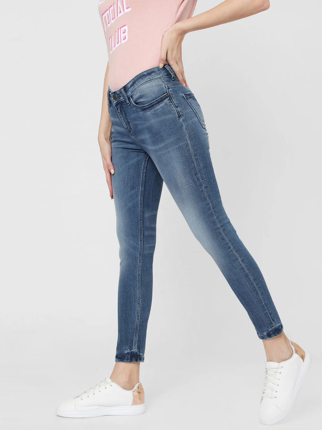 Blue Mid Rise Skinny Jeans - Image 3
