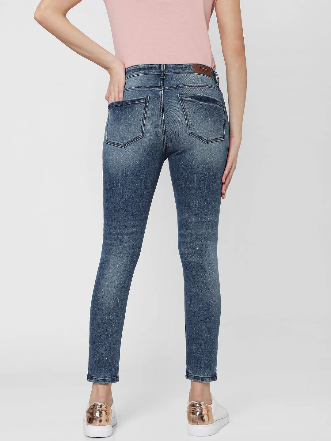 Blue Mid Rise Skinny Jeans - Image 4