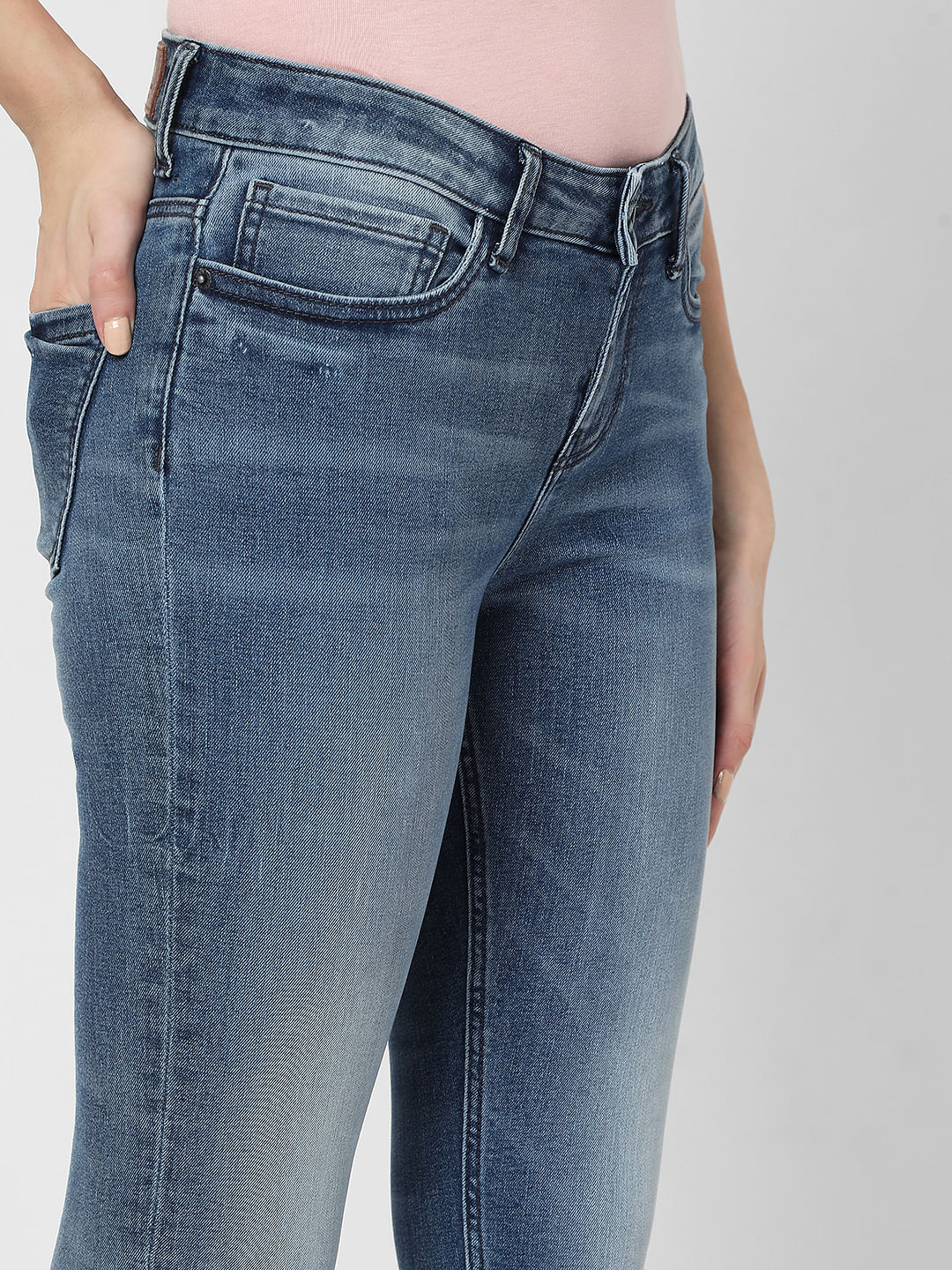 Blue Mid Rise Skinny Jeans - Image 5