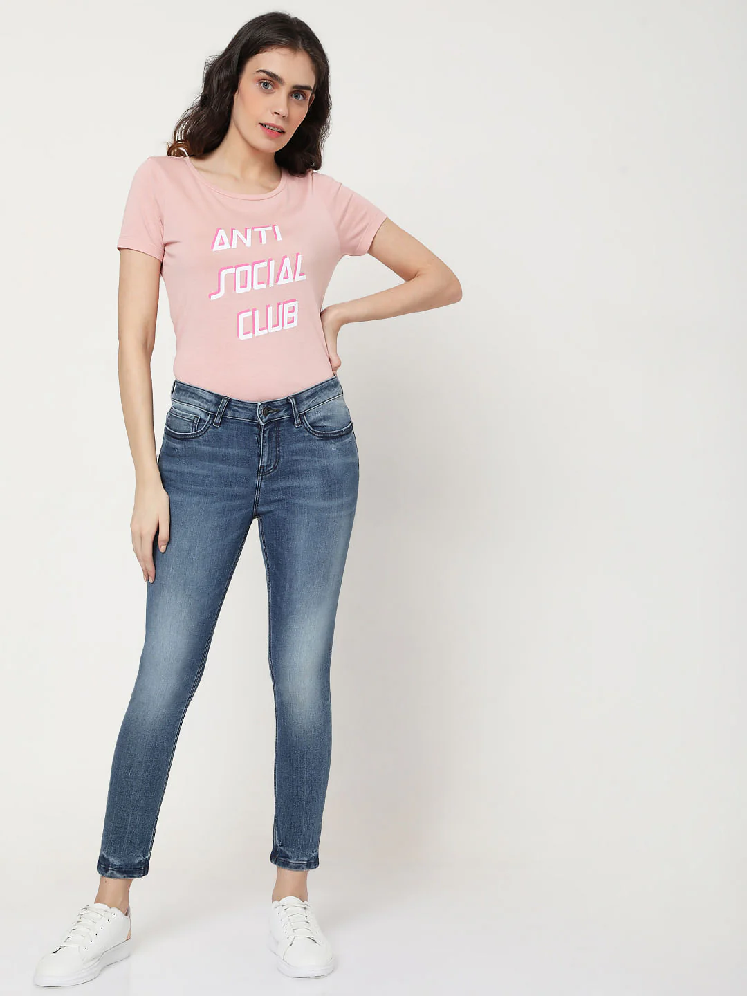 Blue Mid Rise Skinny Jeans - Image 6