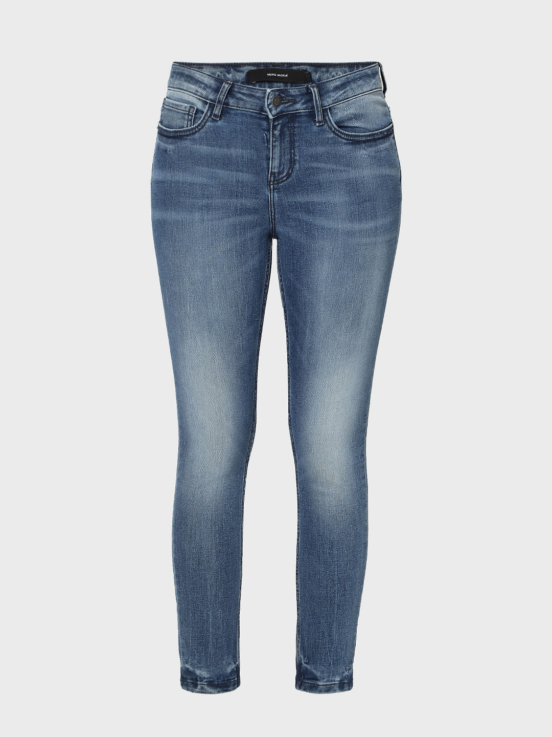 Blue Mid Rise Skinny Jeans - Image 7