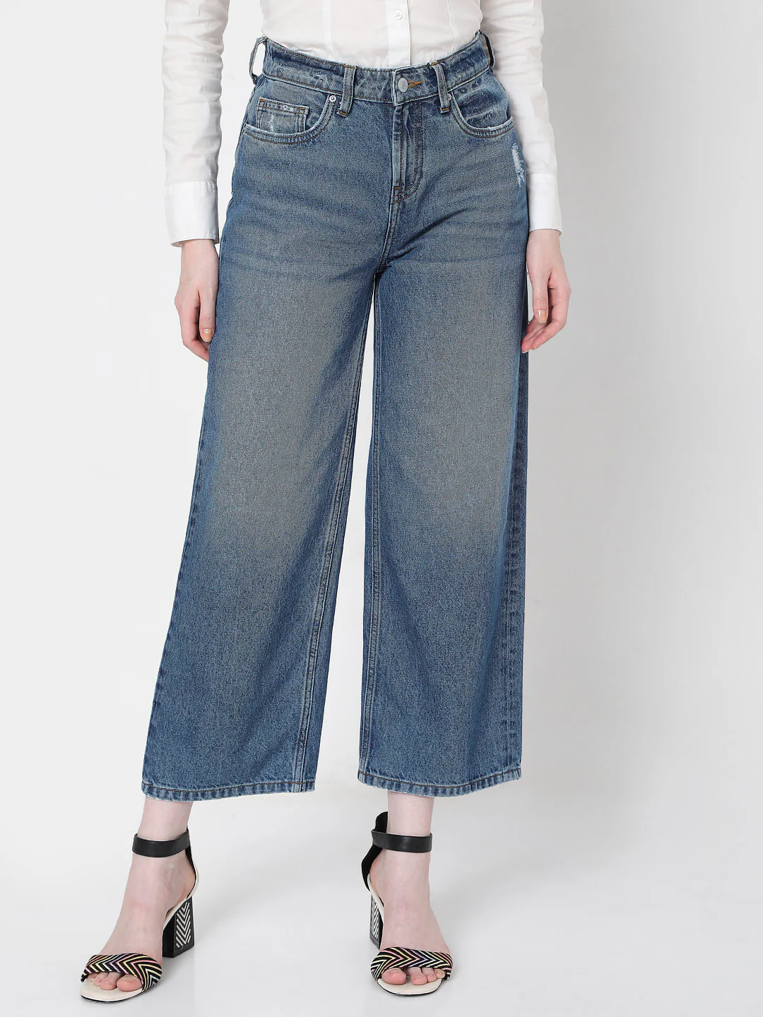 Blue High Rise Flared Jeans - Image 2