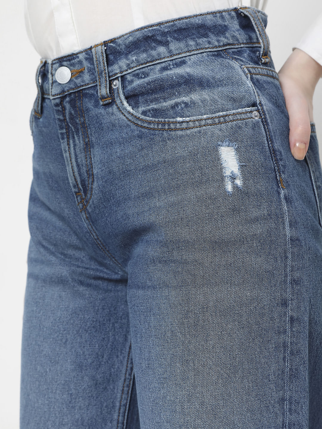 Blue High Rise Flared Jeans - Image 5