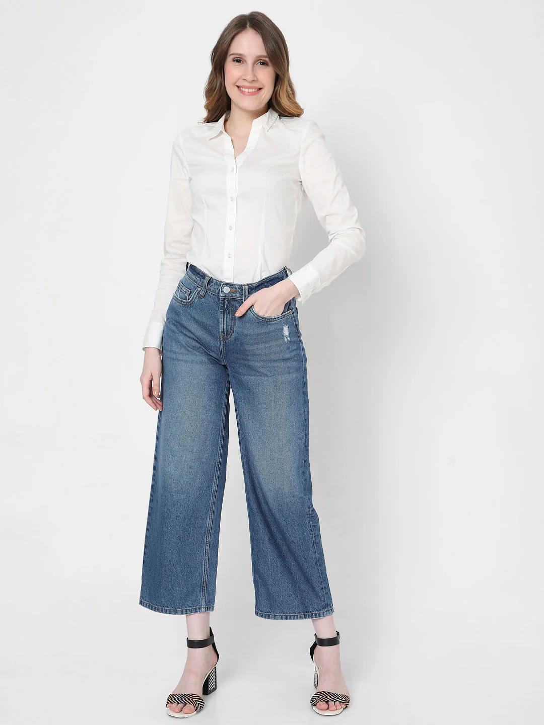 Blue High Rise Flared Jeans - Image 6