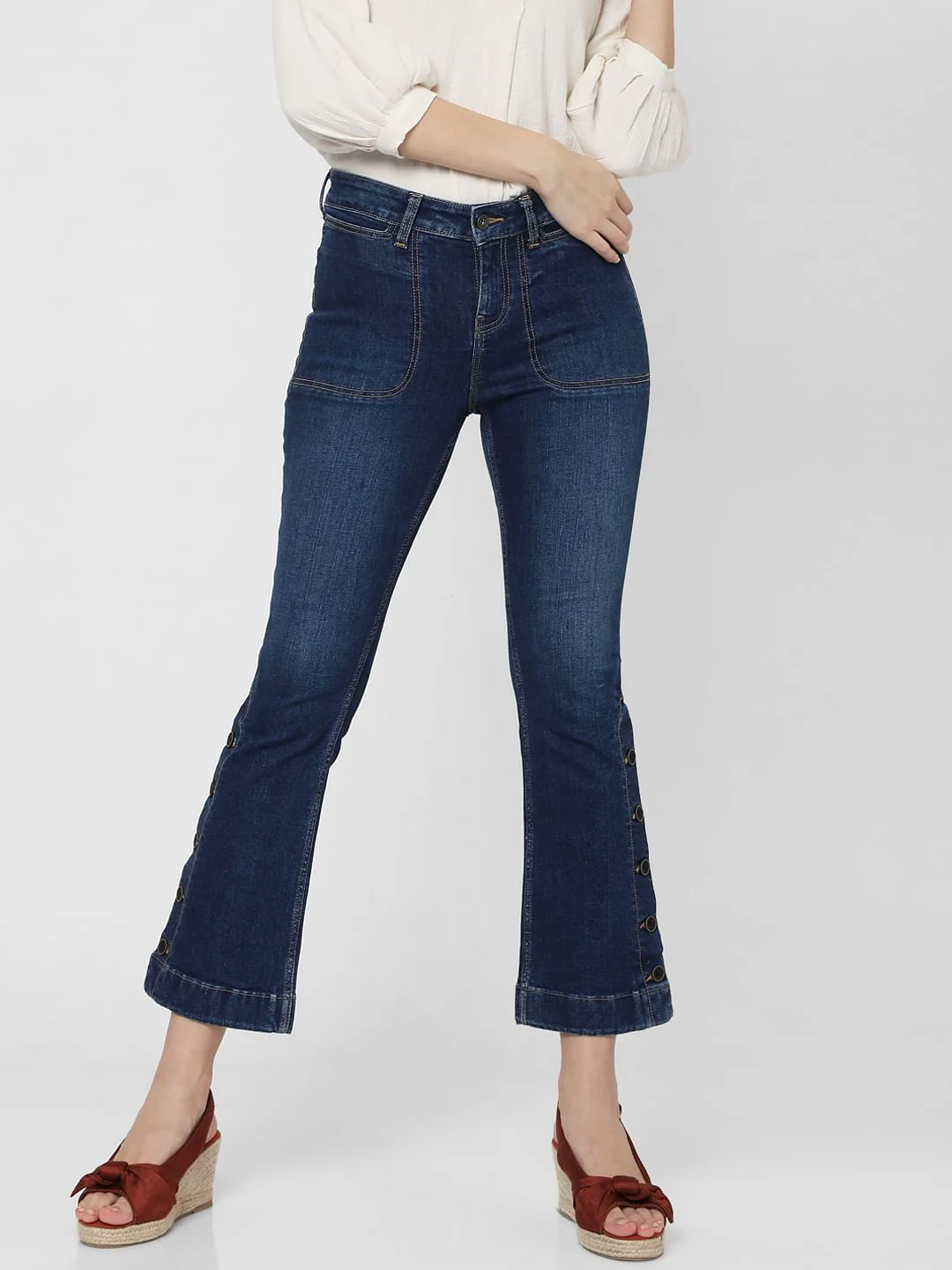 Blue Mid Rise Slit Ankle Bootcut Jeans - Image 2