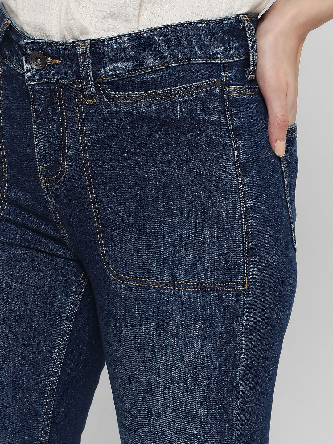 Blue Mid Rise Slit Ankle Bootcut Jeans - Image 5