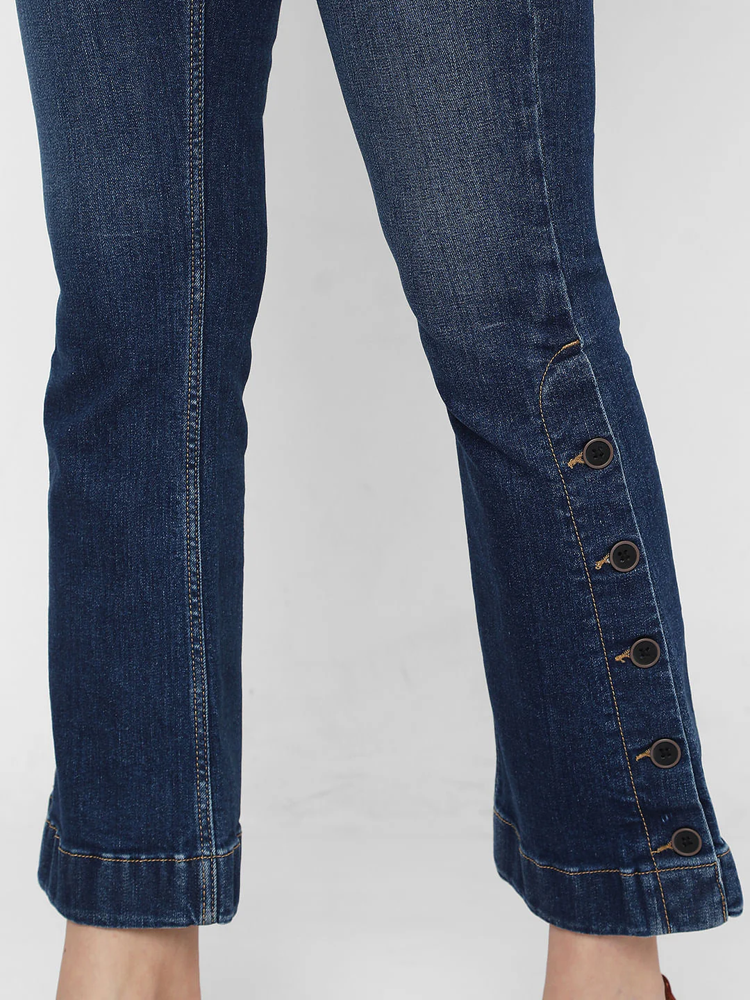 Blue Mid Rise Slit Ankle Bootcut Jeans - Image 6
