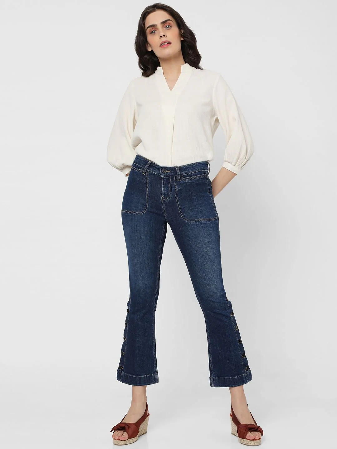 Blue Mid Rise Slit Ankle Bootcut Jeans - Image 7