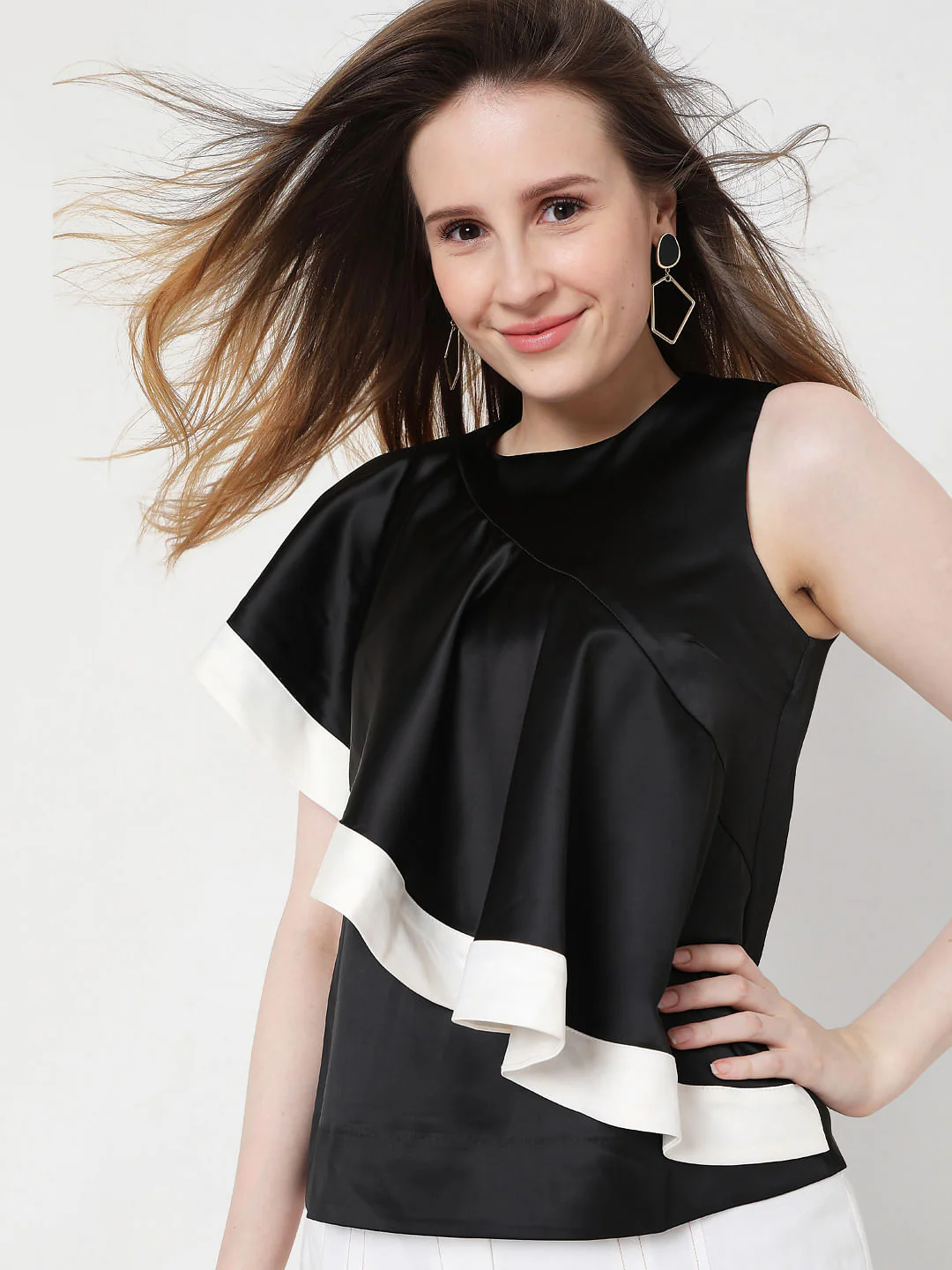 Black Ruffle Sleeves Top