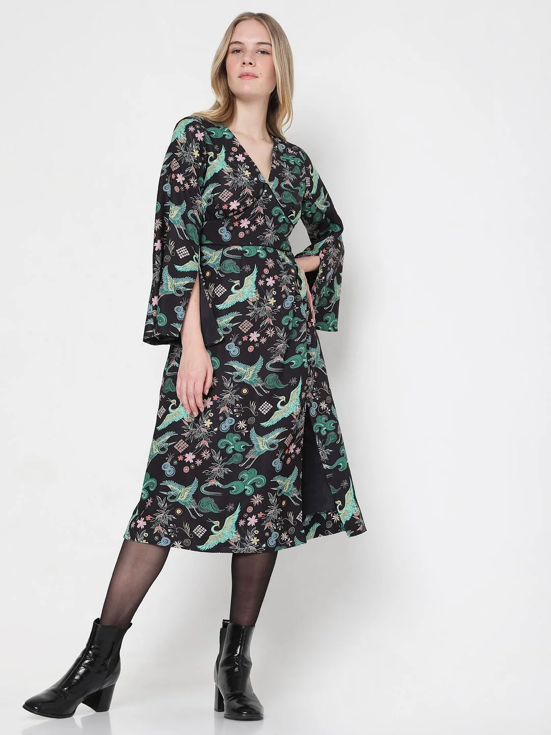 Black Printed Kimono Dress - Image 2