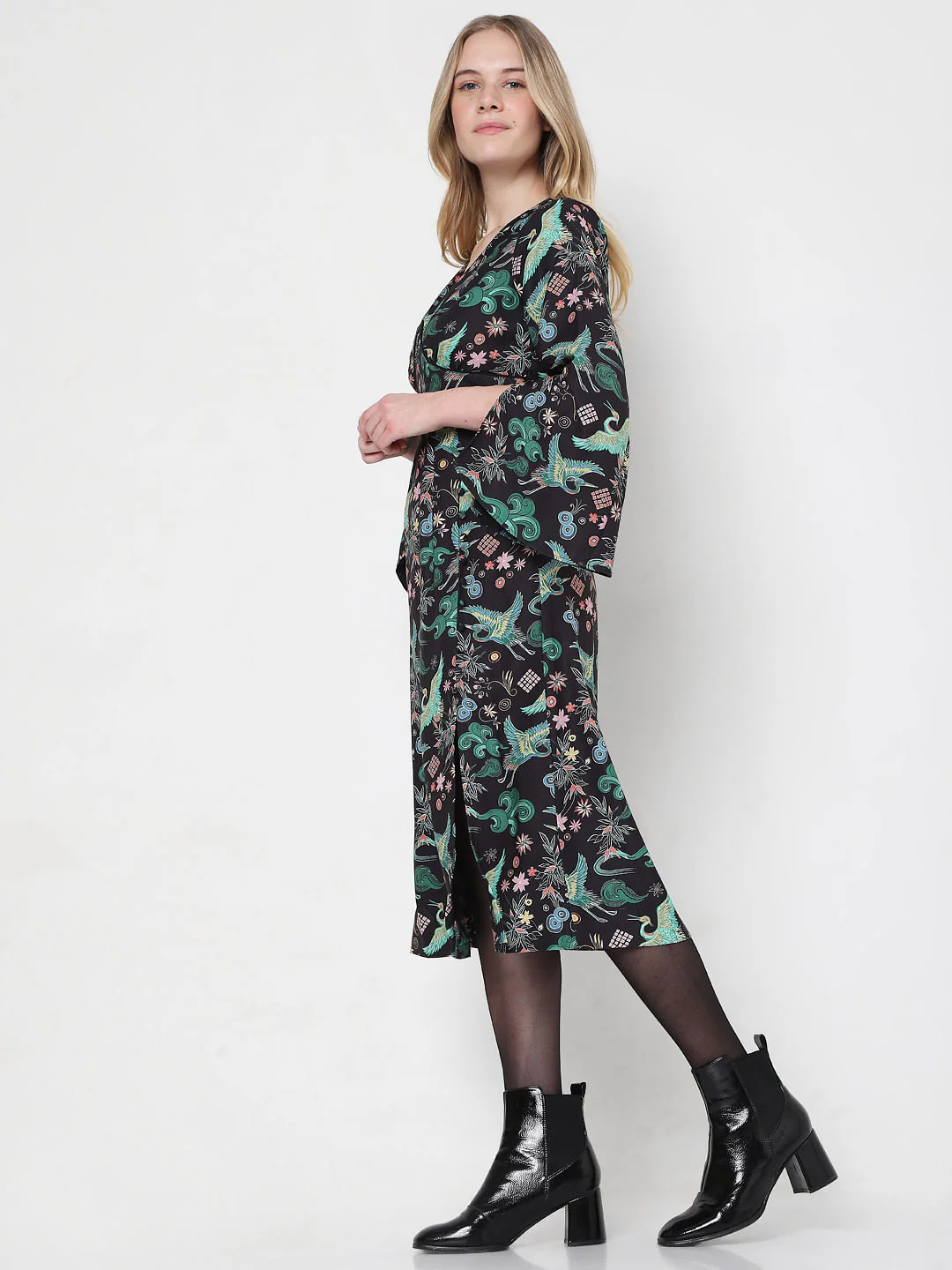 Black Printed Kimono Dress - Image 3