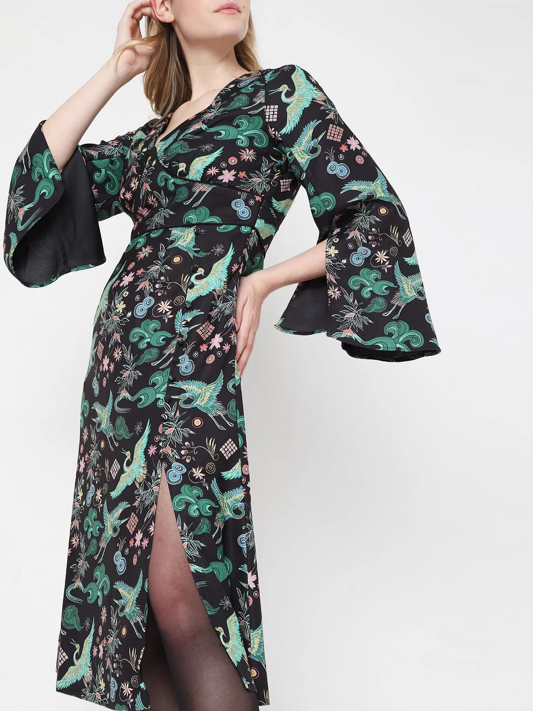 Black Printed Kimono Dress - Image 5