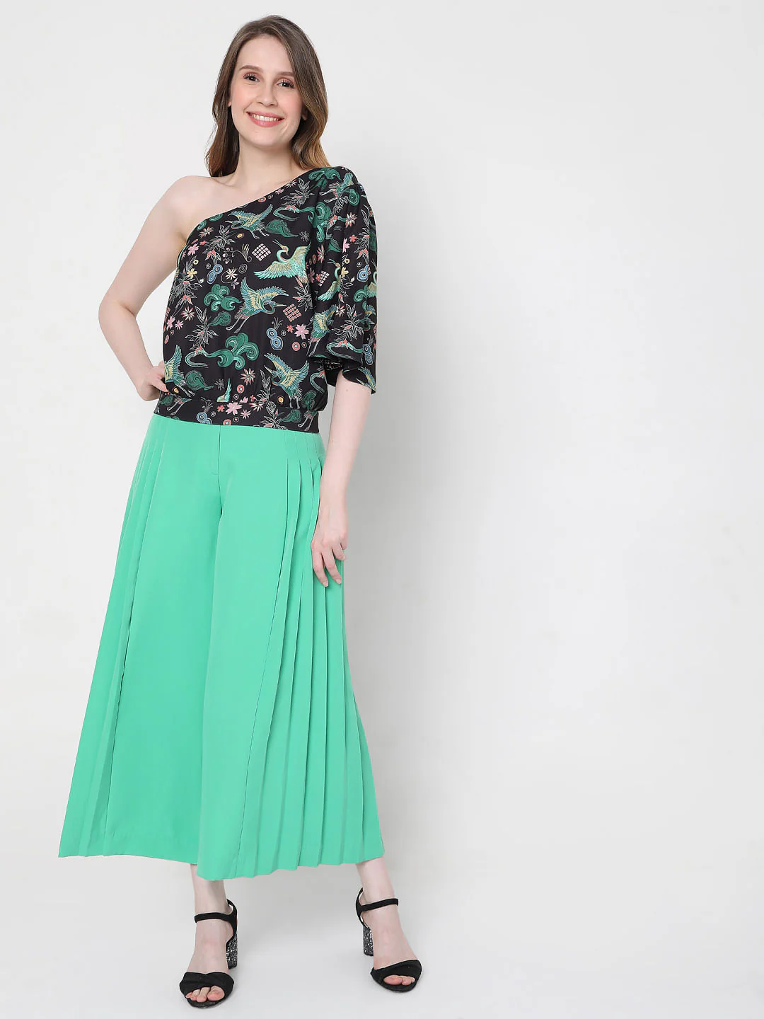 Black Japanese Inspired Print One Shoulder Top - Image 5
