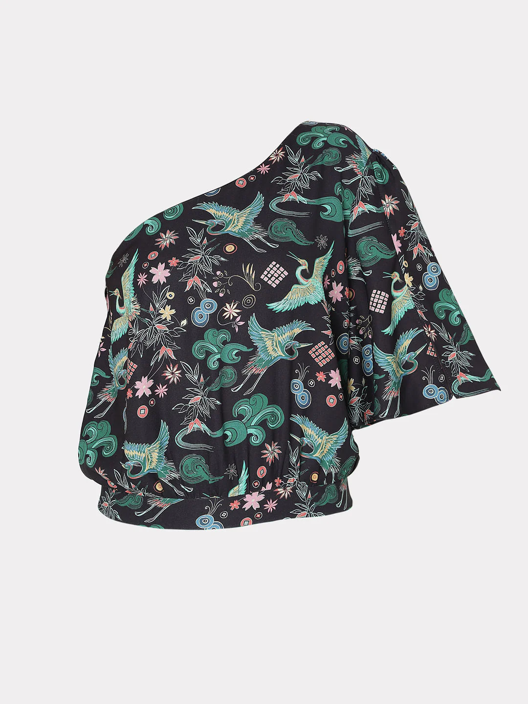 Black Japanese Inspired Print One Shoulder Top - Image 7