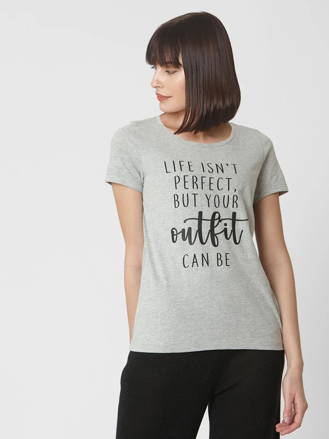 Grey Text Print T-Shirt - Image 2