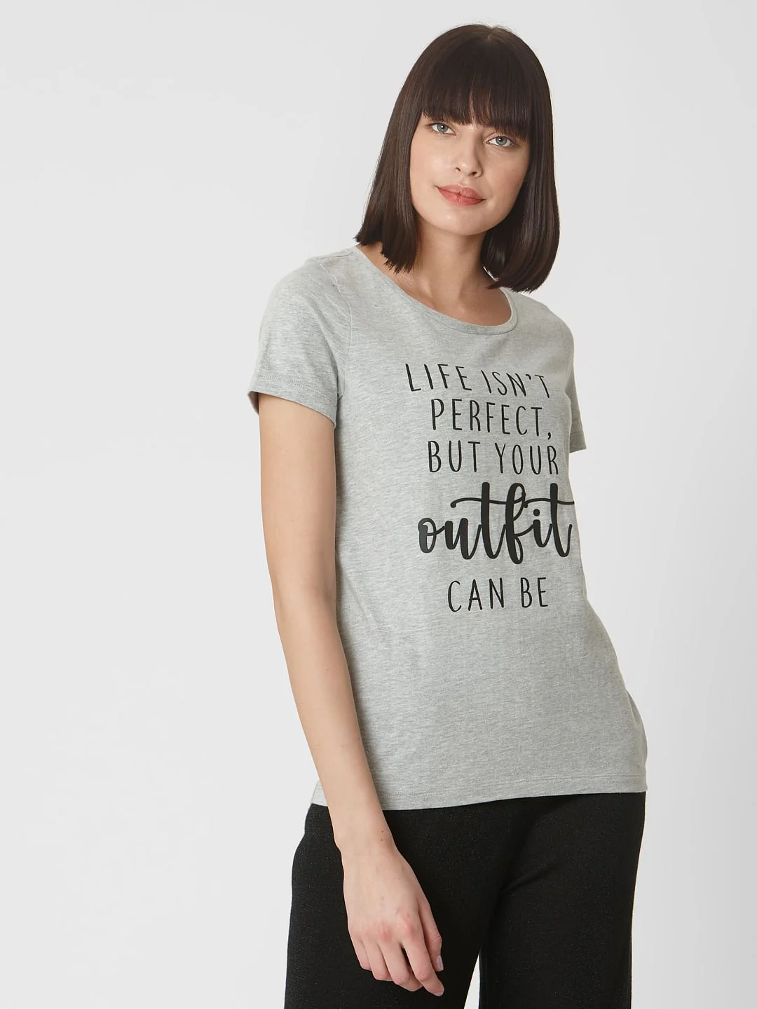 Grey Text Print T-Shirt - Image 3