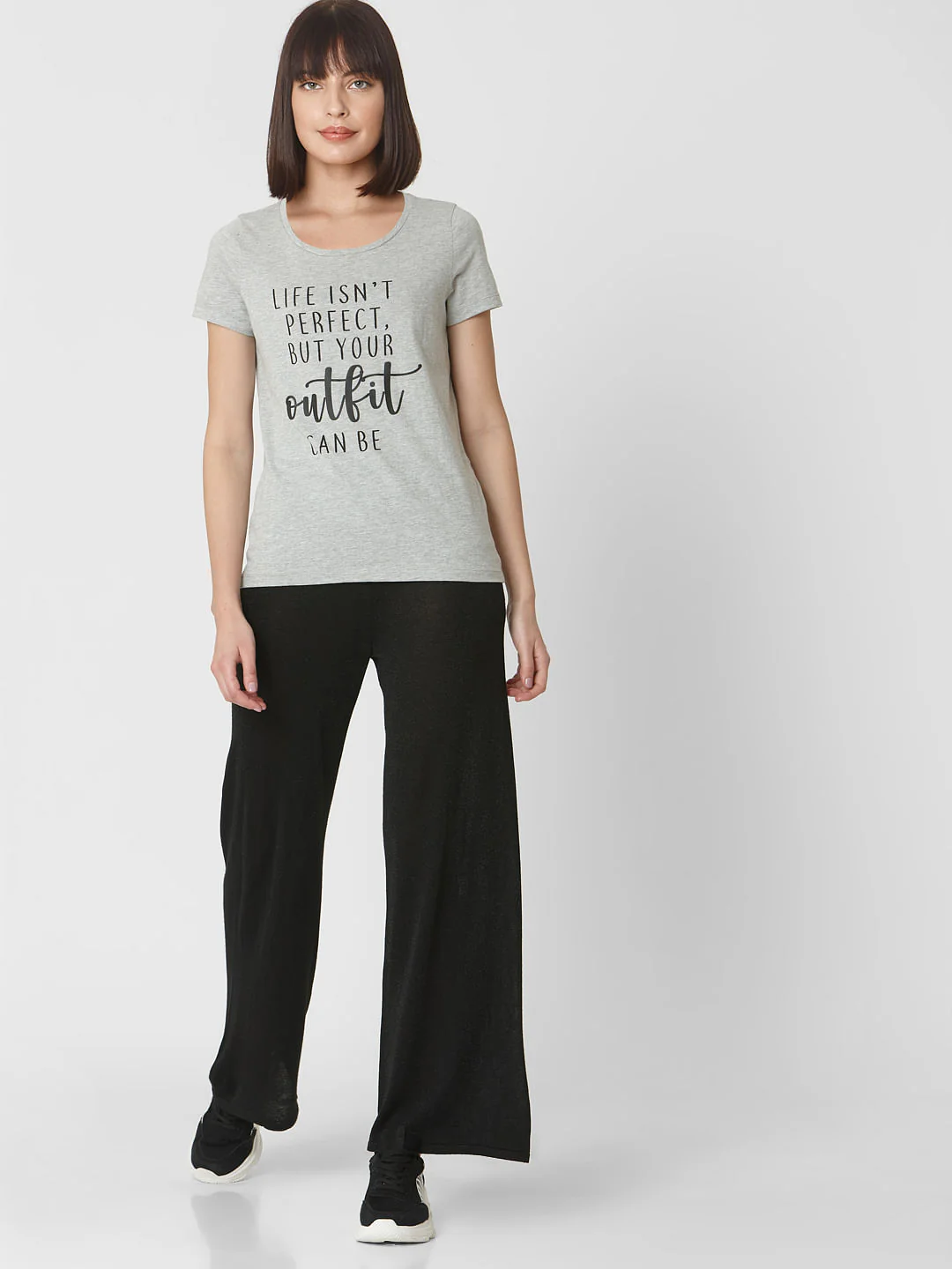 Grey Text Print T-Shirt - Image 5