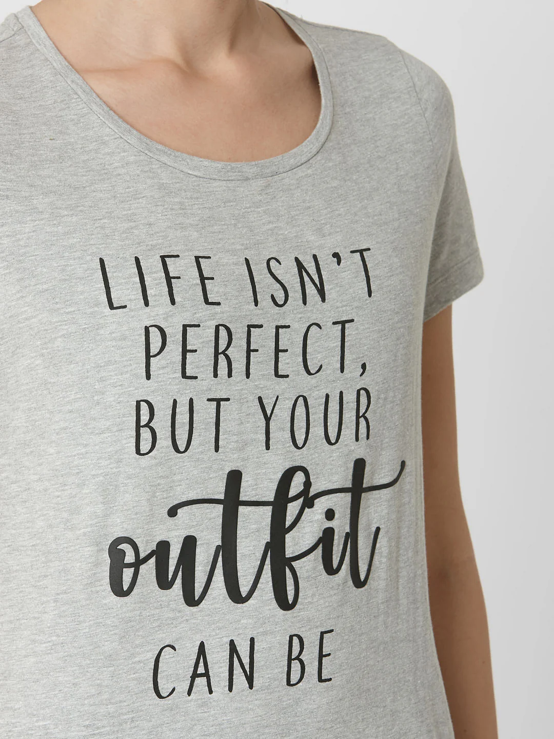 Grey Text Print T-Shirt - Image 6