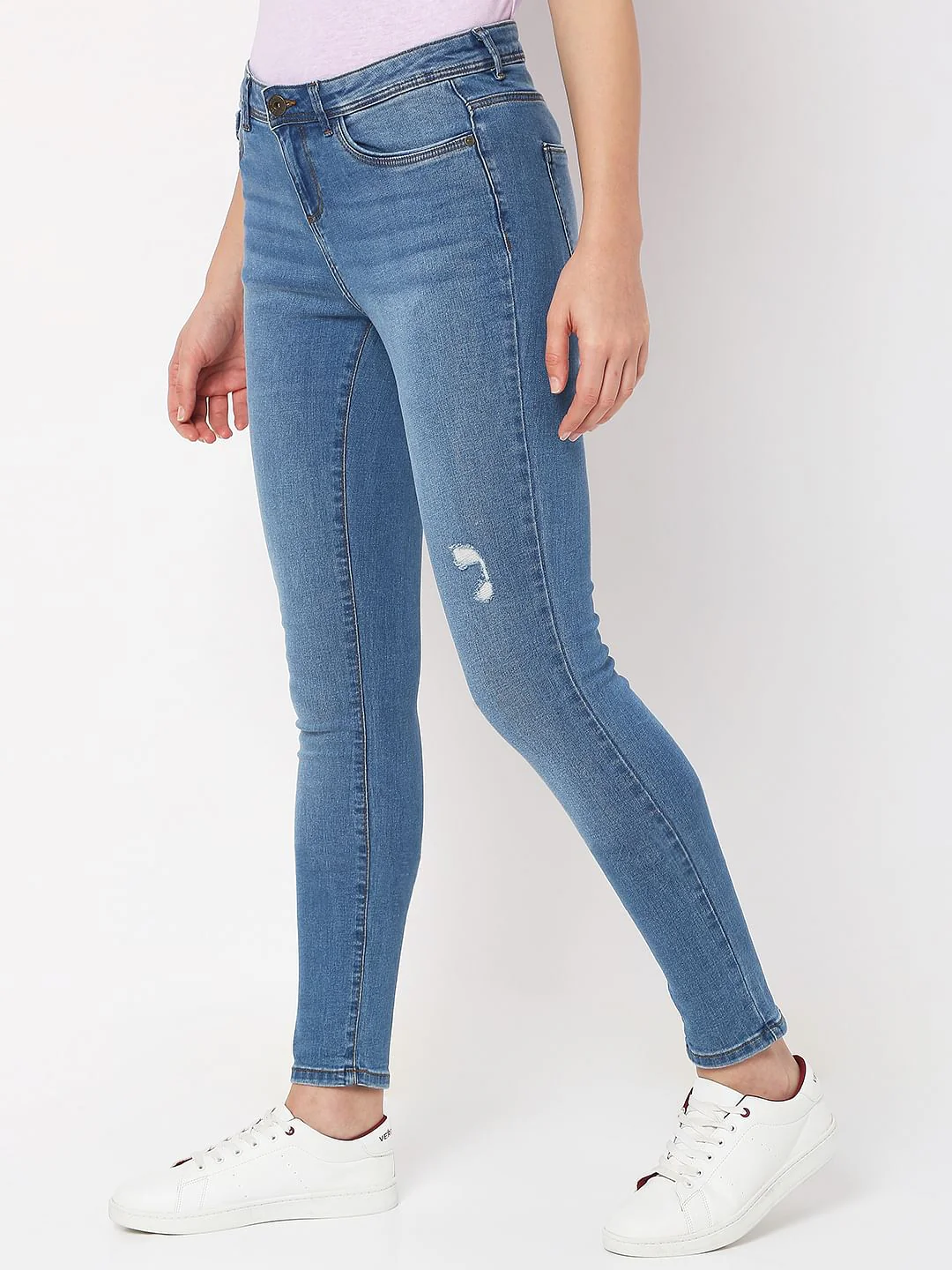 Blue Mid Rise Distressed Wendy Skinny Jeans - Image 2