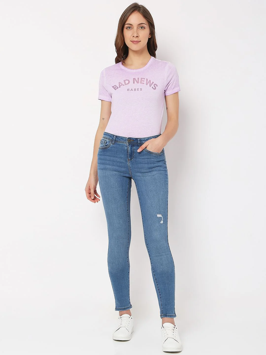 Blue Mid Rise Distressed Wendy Skinny Jeans - Image 5