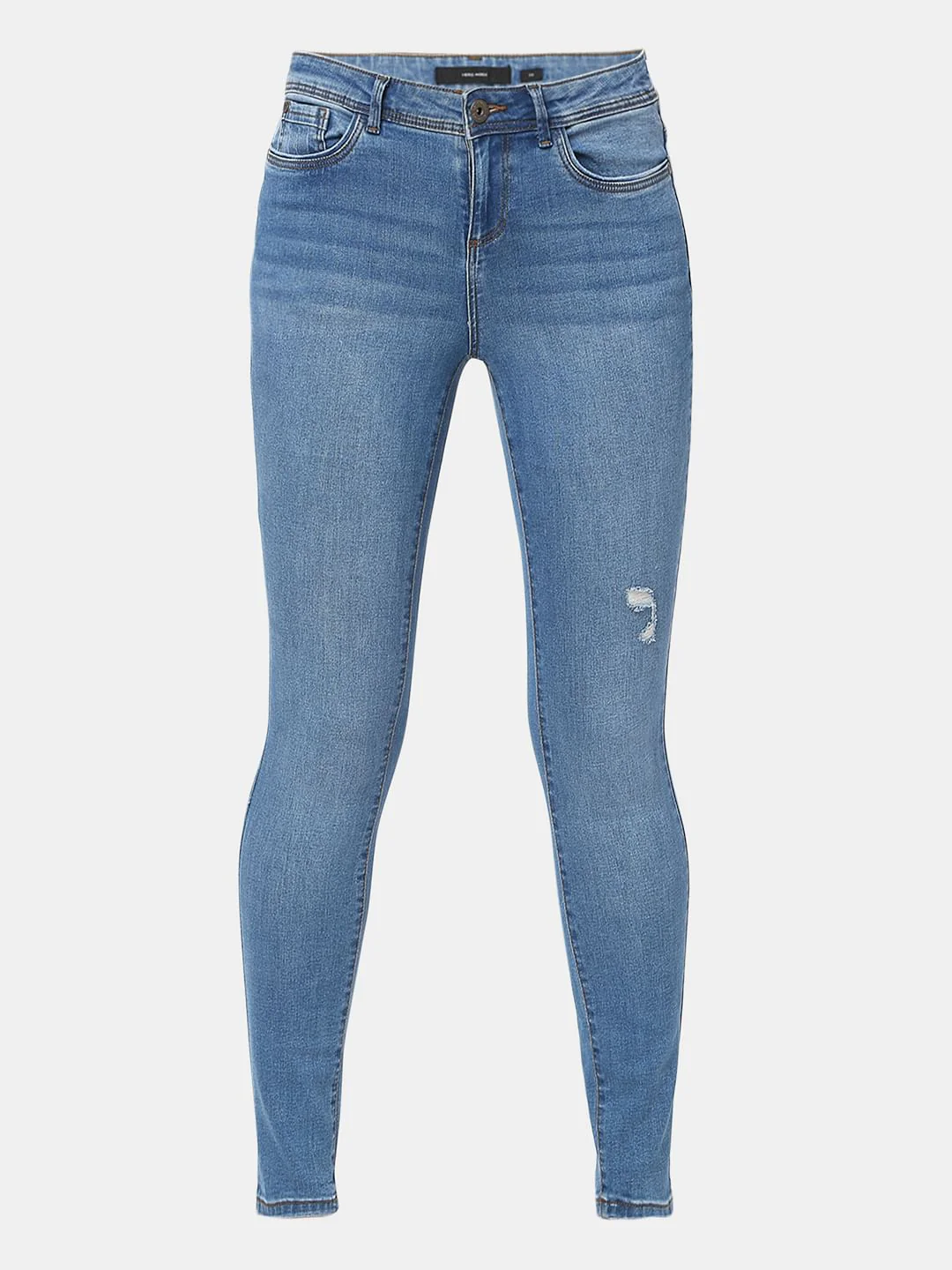 Blue Mid Rise Distressed Wendy Skinny Jeans - Image 6