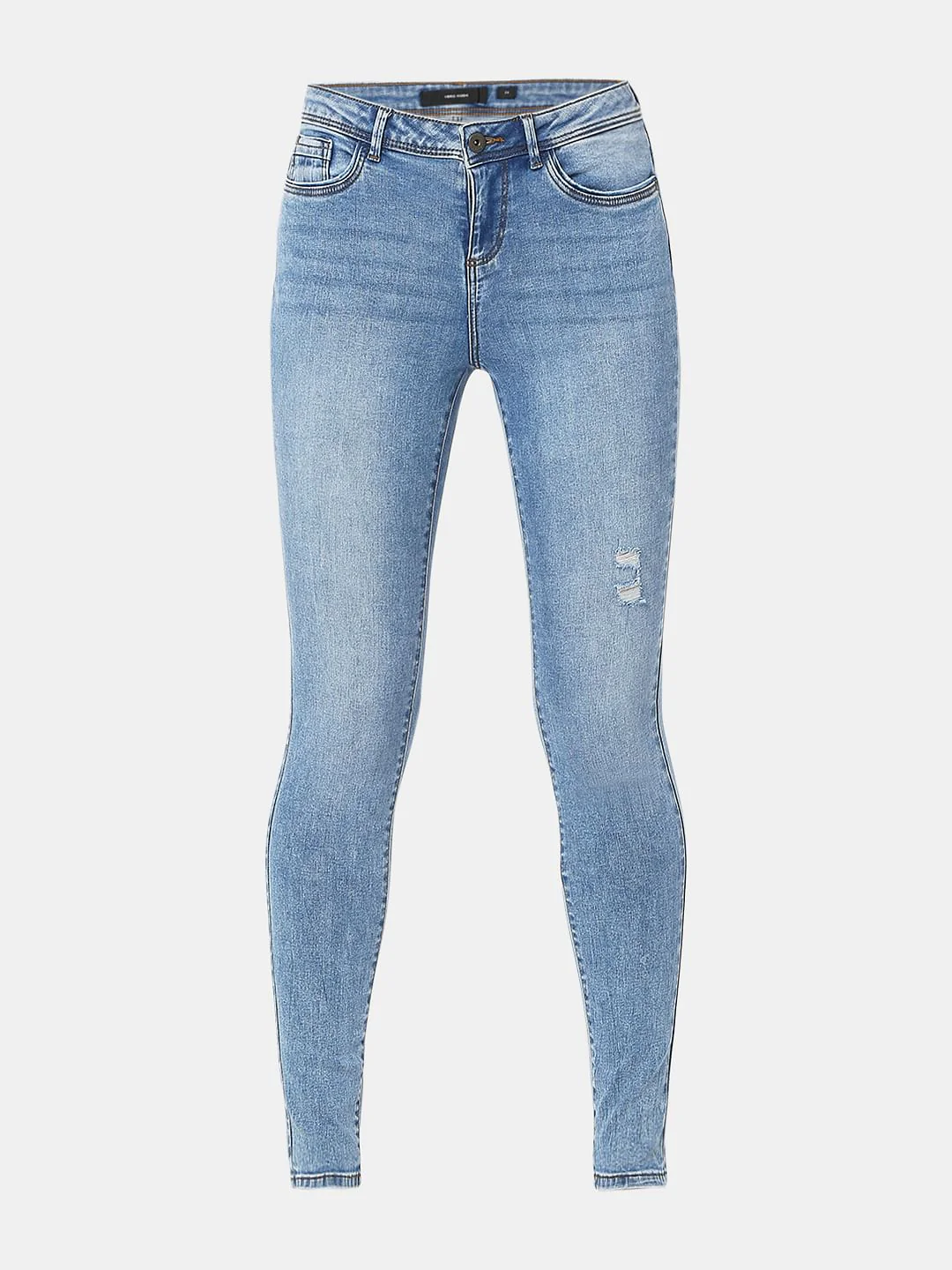 Light Blue Mid Rise Distressed Wendy Skinny Jeans - Image 6